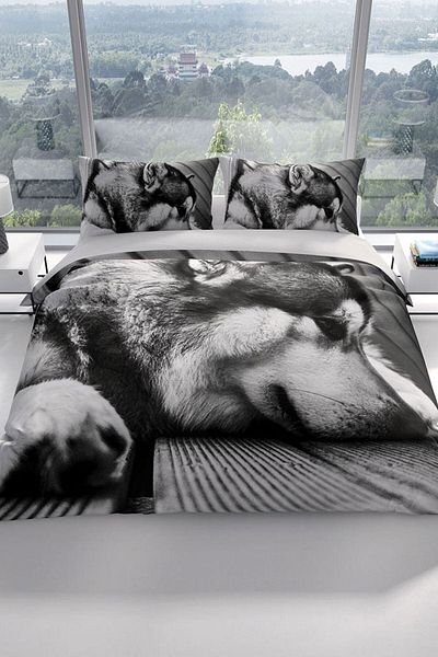 PerlaSera Wolfie 3d Cotton Satin Double Duvet Cover Set
