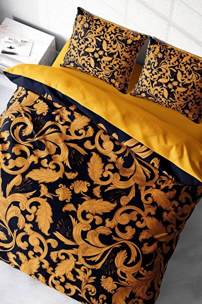 MonoHome Čaršav sa lastišem kom Pamuk saten Bračni Set posteljine zlatni cvetni