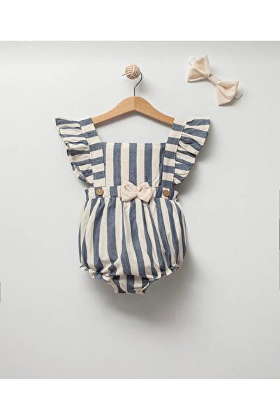 Jikko Kız Bebek Çizgili Bandanalı Romper Tulum Set