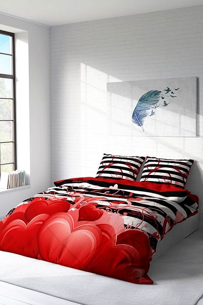 PerlaSera 3D Custom Design for Valentine's Day - Double Duvet Cover Set, Tightly Woven Cotton Satin