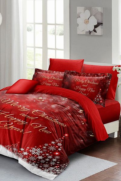 MonoHome Christmas Decoration Happy New Christmas 100% Cotton Satin 3d Double Duvet Cover Set