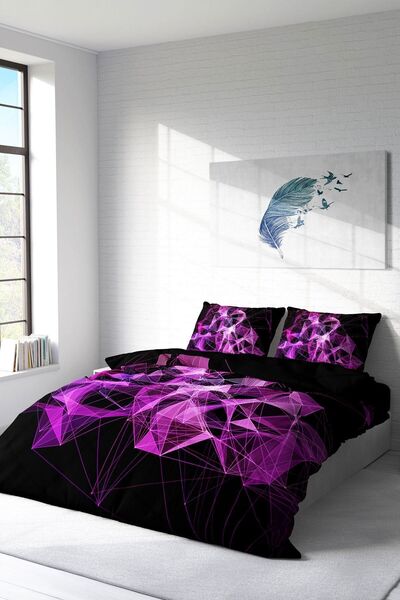 MonoHome Double Cotton Satin Duvet Cover Set - 3Ddjital Purple Diamonds