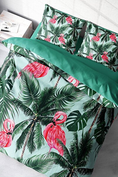 MonoHome Nevresim Takımı Pamuk Saten Çift Kişilik 3D Digital Flamingo Iı