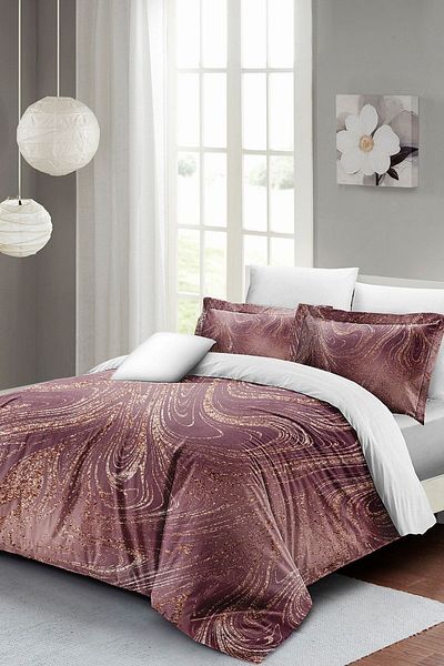 PerlaSera 3D Custom Design - Double Duvet Cover Set, Tightly Woven Cotton Satin, Marble Shiny