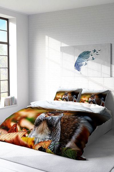 PerlaSera 3D Custom Design - Double Cotton Satin Duvet Cover Set, Tight Woven Squirrel