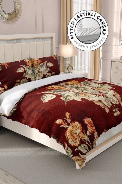 MonoHome 100% Cotton Satin Double Duvet Cover Set with Fitted Sheets Glazed Bouquet
