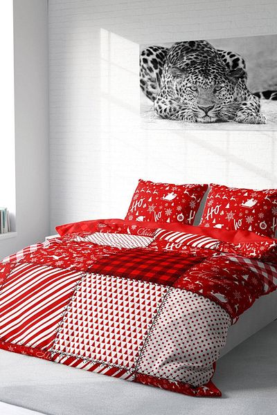MonoHome New Year Merry Christmas Double 3d Duvet Cover Set Cotton Satin Plaid