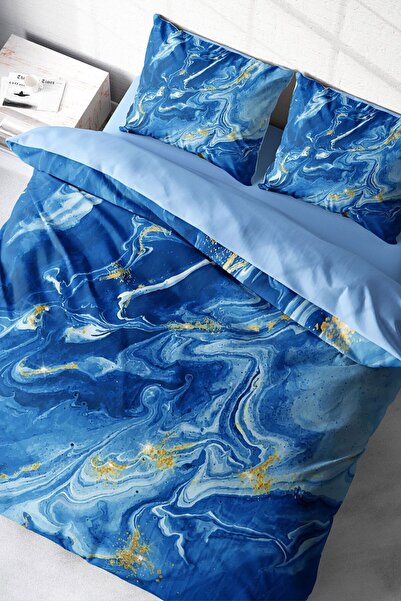 MonoHome Double (With Elastic Sheet) 100% Cotton Satin Duvet Cover Set BlueDream