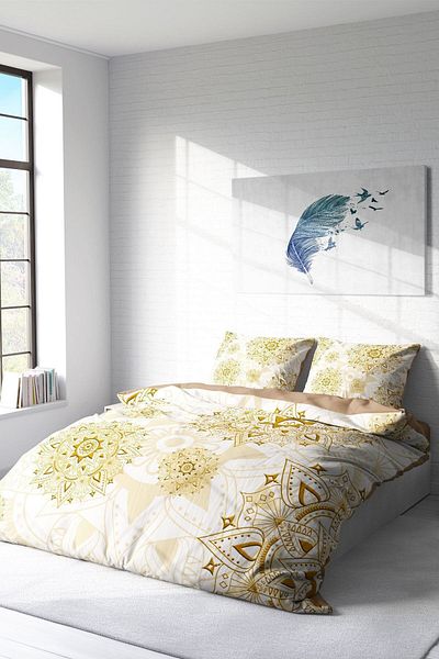PerlaSera Gold Luxury - Double Duvet Cover Set, Tightly Woven Cotton Satin, 3D Custom Design