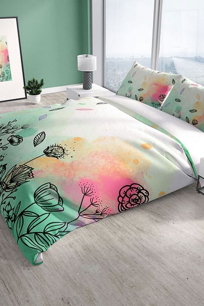 PerlaSera Leaves 3d Cotton Satin Double Duvet Cover Set