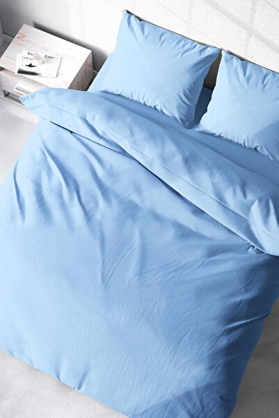 MonoHome طقم غطاء لحاف مزدوج من القطن باللون الأزرق الناعم من King Size مقاس 220 × 240 سم