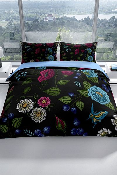 Cattleya Flower Black 3d Cotton Satin Double Duvet Cover Set