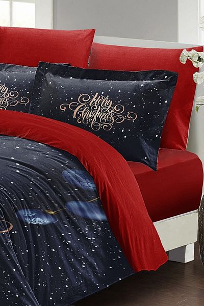 MonoHome New Year's Eve Duvet Cover Set (With Elastic Sheets) Double 100% Cotton Satin Dream Christmas