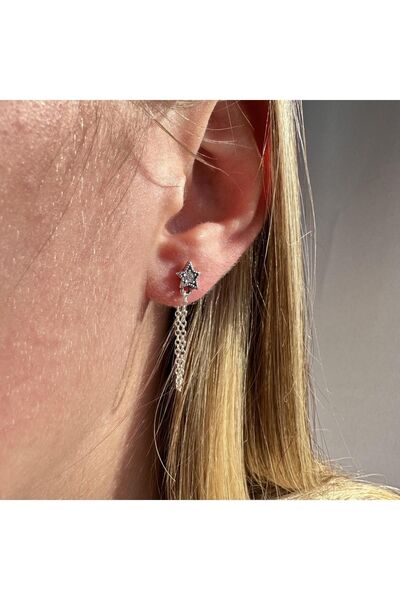 My Story Zincirli Yıldız Çivili Gümüş Küpe