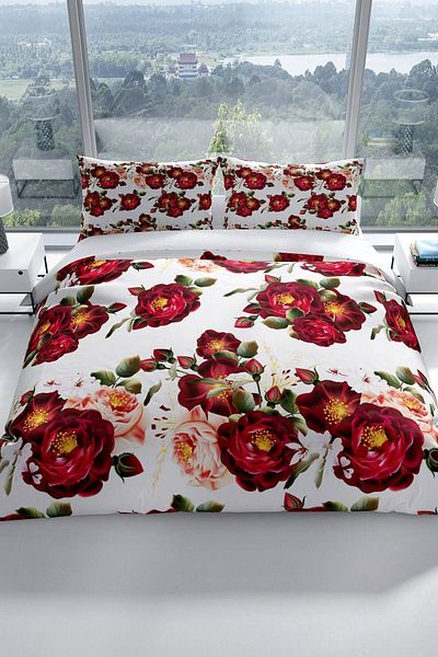 PerlaSera Red Rose 3d Cotton Satin Double Duvet Cover Set