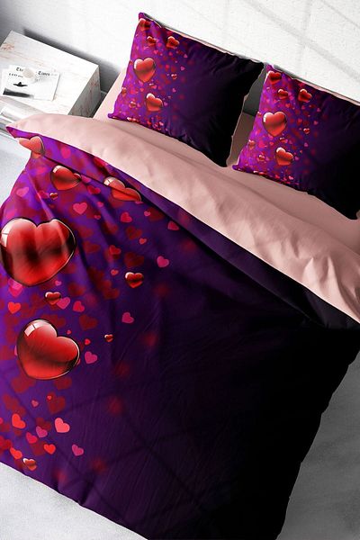 PerlaSera 3D Custom Design for Valentine's Day - Double Duvet Cover Set, Tight Woven Cotton Satin V