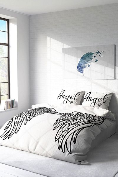 PerlaSera 3D Custom Design - Double Duvet Cover Set, Tightly Woven Cotton Satin, Angel Wing Modern