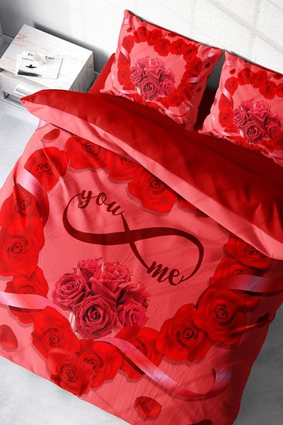 PerlaSera 3D Custom Design for Valentine's Day - Double Duvet Cover Set, Tightly Woven Cotton Satin