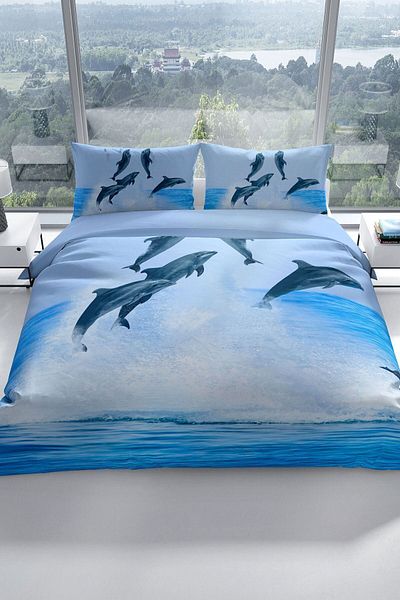 PerlaSera Dolphin2 3d Cotton Satin Double Duvet Cover Set