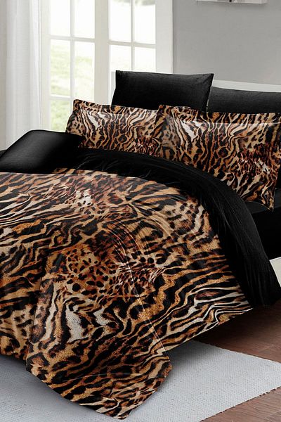 PerlaSera Zebra Brown 3D Custom Design - Double Cotton Satin Duvet Cover Set