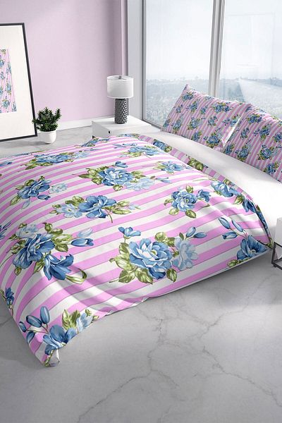 PerlaSera Blueline 3d Cotton Satin Double Duvet Cover Set