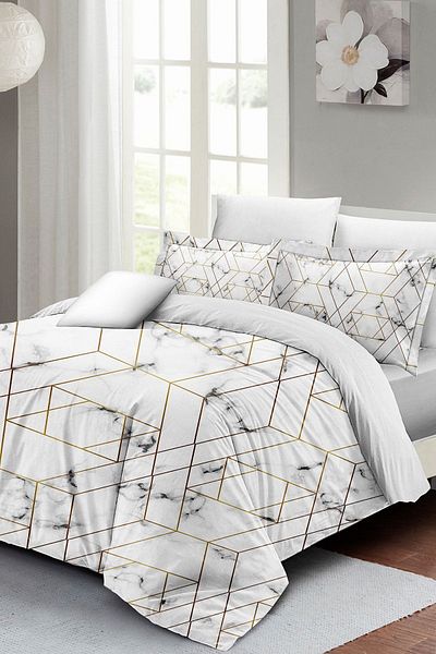 PerlaSera 3D Custom Design - Double Cotton Satin Duvet Cover Set, Marble Geo