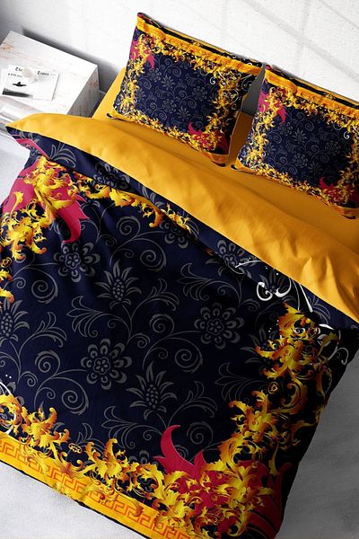 PerlaSera 3D Custom Design - Double Cotton Satin Duvet Cover Set, Golden Baraque