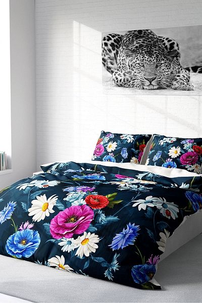 PerlaSera 3D Custom Design - Colorful Flower Pattern Cotton Satin Duvet Cover Set, Double
