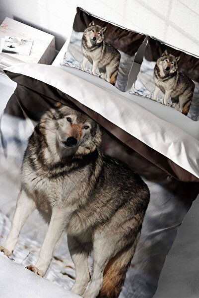 MonoHome Set de lenjerie de pat dublu imprimat digital 3d Snowwolf