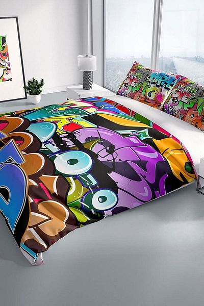 Cattleya Graffiti 3D Cotton Satin Double Duvet Cover Set