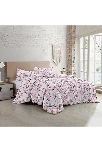 MonoHome Set de lenjerie de pat dublu (cu cearșafuri) 100% bumbac satin Cherr...