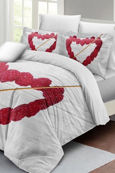 PerlaSera Τρισδιάστατο Προσαρμοσμένο Σχέδιο - Σετ Παπλωματοθήκης Καρδιάς Διπλού Μύρτιλου, Βαμβακερό Σατέν Πυκνό