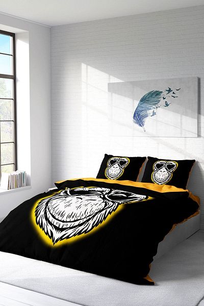PerlaSera 3D Custom Design - Double Cotton Satin Duvet Cover Set, Monkey