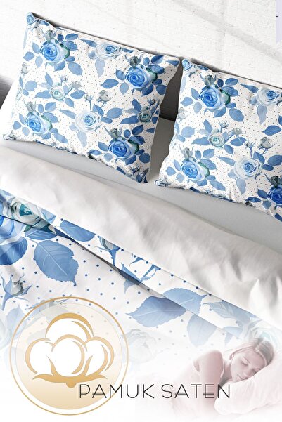 PerlaSera 3D Спеціальний дизайн постільна білизна - Щільна тканина з бавовняного сатину, Blue Rose Freshness