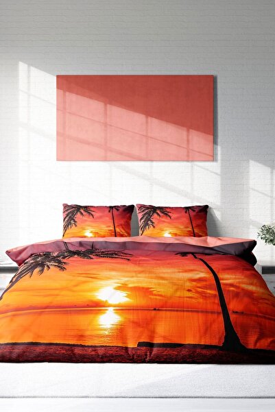 PerlaSera 3D Custom Design - Double Duvet Cover Set, Tight Woven Cotton Satin, Sunset
