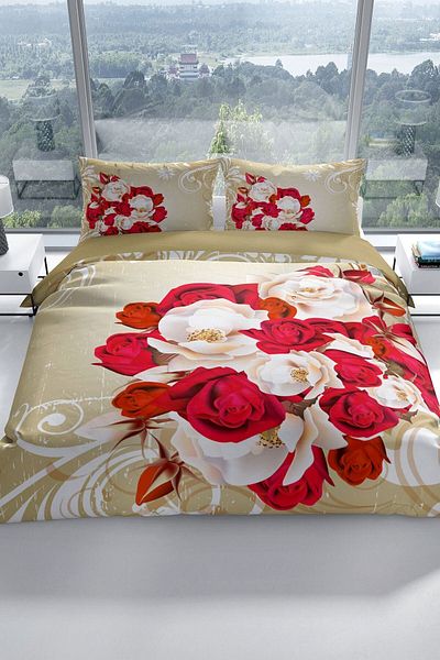 PerlaSera Rose1007 3d Cotton Satin Double Duvet Cover Set