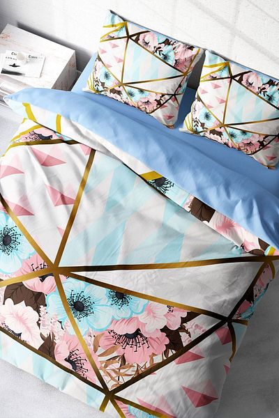PerlaSera Goldline Flowers - Duvet Cover Set with 3D Special Design, Double, Cotton Satin