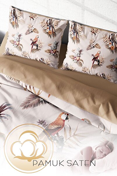 PerlaSera 3D Спеціальний дизайн - Двоспальний комплект постільної білизни, щільно тканий бавовняний сатин, Parrot Land Naturel