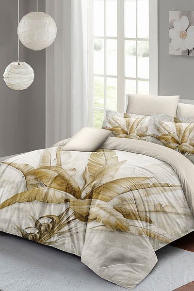 PerlaSera 3D Custom Design - Double Duvet Cover Set, Tightly Woven Cotton Satin, Retro Palm Luxury
