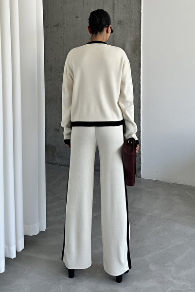 MODAGEN Fekete-fehér kötöttáru kardigán és nadrág szett