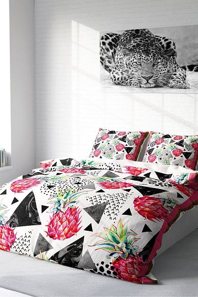 PerlaSera Pineapple 3D Custom Design - Double Duvet Cover Set, Tight Woven Cotton Satin
