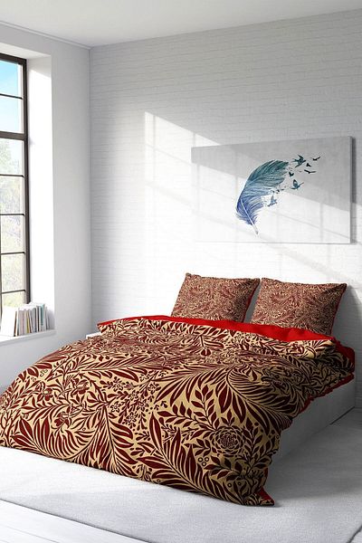 PerlaSera 3D Special Design Duvet Cover Set - Tightly Woven Cotton Satin, Red Leaf