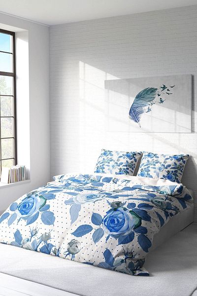 PerlaSera 3D Custom Design Duvet Cover Set - Tight Woven Cotton Satin, Blue Rose Freshness