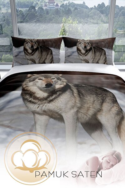 PerlaSera Σετ παπλωματοθήκη Snowwolf 3d Cotton Satin Διπλό
