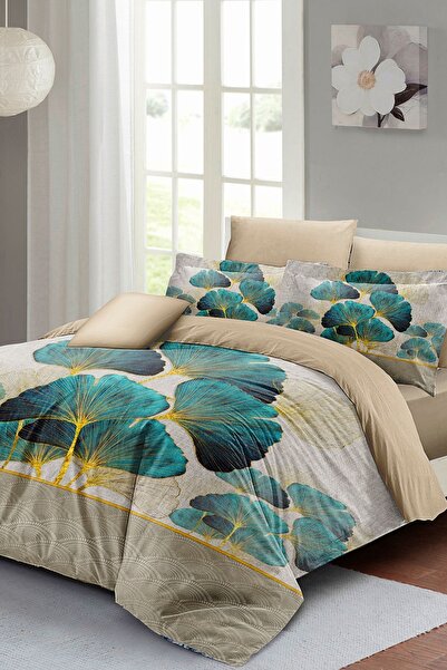 MonoHome طقم لحاف من القطن الساتان الفاخر للأزواج من أوراق الشجر