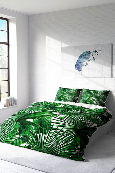 PerlaSera 3D Custom Design - Double Duvet Cover Set, Tightly Woven Cotton Satin Palm