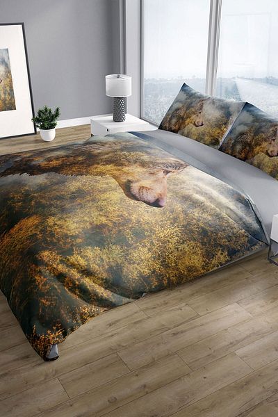 PerlaSera Wolfface 3d Cotton Satin Double Duvet Cover Set