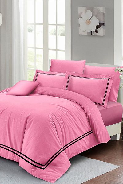 PerlaSera Luxury Pink Double Duvet Cover Set - Tightly Woven Cotton Satin, 3D Custom Design