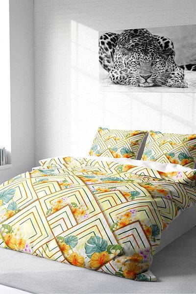 PerlaSera 3D Custom Designed Flower Squares - Double Duvet Cover Set, Tight Woven Cotton Satin