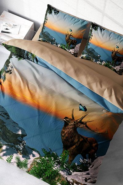 PerlaSera 3D Custom Design - Double Duvet Cover Set, Tightly Woven Cotton Satin Deer